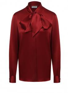 Красная шелковая блузка с бантом фото № 24