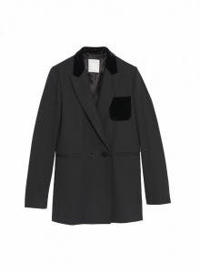 Черный двубортный пиджак в костюмном стиле фото № 2