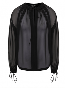 Черная блуза из полупрозрачного шелкового жоржета фото № 2