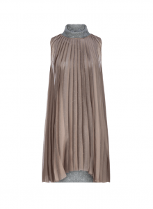 Плиссированное платье миди без рукавов с высоким воротом фото № 30