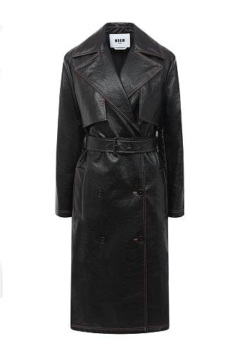 Двубортное черное кожаное пальто MSGM, 73 650 руб. фото № 1