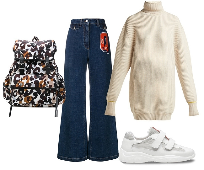 Рюкзак Sonia Rykiel, джинсы Dolce&Gabbana, свитер Maison Margiela, кроссовки Prada фото № 6