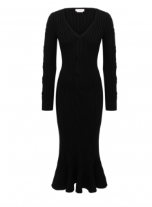 Приталенное черное платье из шерсти фото № 7