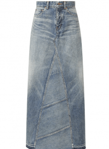 Длинная джинсовая юбка с асимметричными рельефными швами фото № 11
