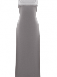 Светло-серое платье-комбинация из струящегося атласного шелка  фото № 10