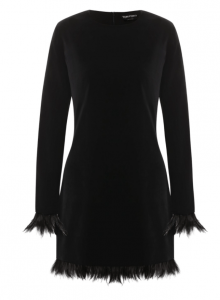 Черное бархатное платье с перьевой отделкой фото № 7