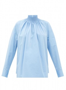 Голубая блуза с высоким воротом фото № 8