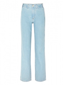 Прямые светло-голубые джинсы с завышенной талией фото № 6