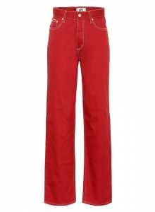 Красные джинсы с широкими штанинами и высокой посадкой фото № 7
