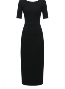 Черное миди-платье с короткими рукавами и глубоким круглым вырезом на спине  фото № 4