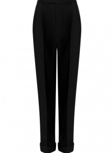 Черные укороченные брюки из тонкого шелкового дюшеса с полуглянцевым блеском фото № 3