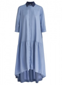Платье-рубашка свободного кроя с контрастным воротником фото № 3