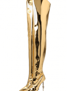 Золотые ботфорты на каблуке из кожи с зеркальным металлизированным покрытием. фото № 2