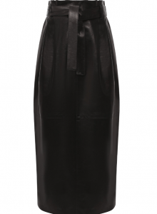 Черная кожаная юбка с завышенной посадкой и широким поясом фото № 10