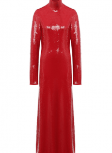 Красное платье с пайетками и высоким воротом фото № 10