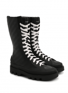 Черные ботинки с белой шнуровкой и диагональным мотивом Chaine фото № 11