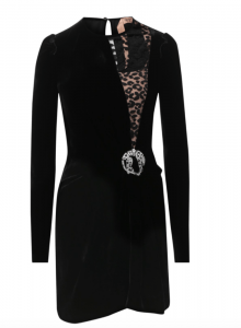 Бархатное платье с длинными рукавами и леопардовой вставкой фото № 5