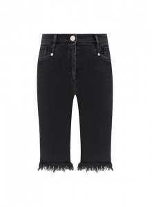 Черные джинсовые шорты-бермуды с бахромой фото № 3