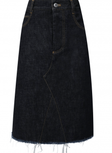Темно-синяя джинсовая юбка с асимметричными швами фото № 17