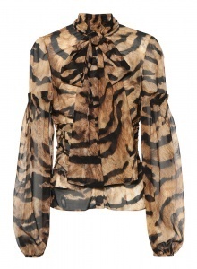 Шелковая блузка с тигровым принтом фото № 10