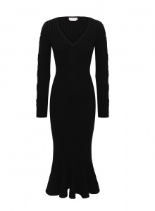 Приталенное черное платье из шерсти фото № 16