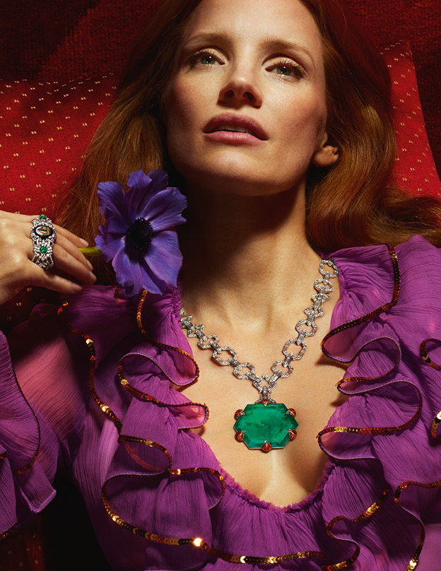 Джессика Честейн в кампании высокого ювелирного искусства Gucci Hortus Deliciarum фото № 5