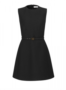 Черное платье из смеси шерсти и шелка с закрытой зоной декольте и расклешенным подолом фото № 1