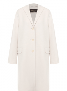 Однобортное лаконичное пальто с узкими прямоугольными лацканами и двумя боковыми карманами из кашемира фото № 3