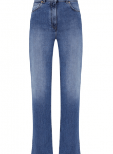 Синие джинсы клеш с искусственными потертостями фото № 9