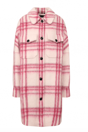 Oversize-пальто с розовым клетчатым узором в рубашечном стиле