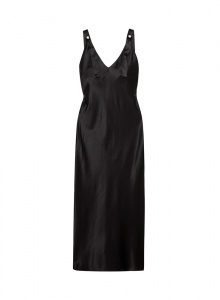 Черное платье-комбинация из смеси шелка и сатина фото № 5