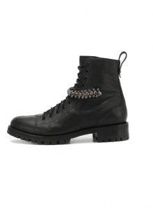 Черные кожаные ботинки Cruz Flat с  широким ремешком, инкрустированным кристаллами фото № 9