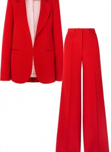 Красный брючный костюм с широкими штанинами фото № 12