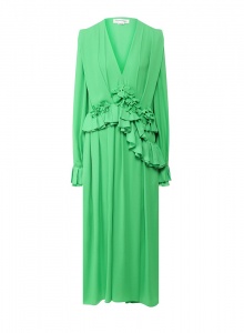 Зеленое платье миди с драпировкой и оборками фото № 12