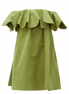 Зеленое платье мини с открытыми плечами фото № 6