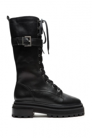 Черные высокие кожаные ботинки на шнуровке