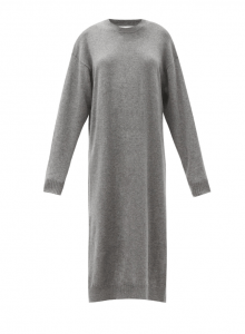 Серое кашемировое платье-свитер с боковым разрезом фото № 5