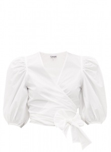 Белая укороченная блузка из смеси хлопка и поплина фото № 20