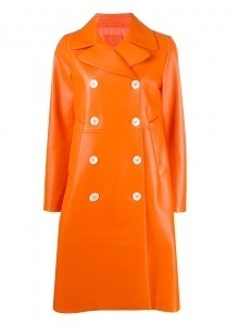 Оранжевое кожаное пальто фото № 2