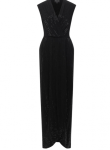 Черное платье из вискозы со сверкающими миниатюрными стразами в тон фото № 3