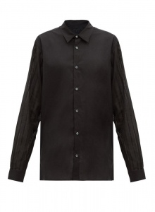 Черная рубашка с полупрозрачными рукавами фото № 10