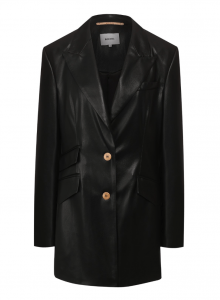 Черный пиджак свободного кроя из искусственной кожи фото № 8