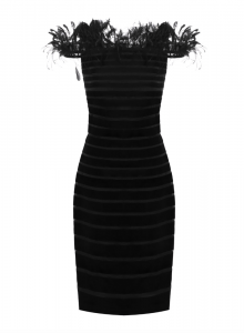 Черное шелковое платье с перьями фото № 12