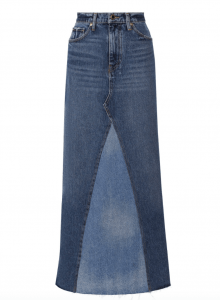 Джинсовая юбка миди с асимметричными швами и контрастными вставками фото № 10