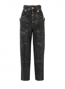 Серые джинсы с завышенной талией и карманами фото № 12