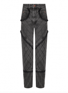 Темно-серые джинсы с бахромой и стегаными геометрическими узорами фото № 13