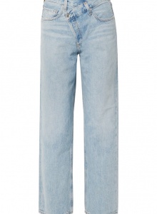 Светло-голубые джинсы с высокой посадкой и асимметричной застежкой фото № 9