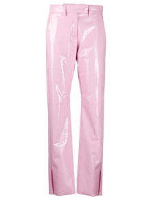 Розовые виниловые брюки с завышенной талией фото № 13