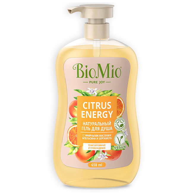 Натуральный гель для душа с эфирными маслами апельсина и бергамота BioMio Citrus Energy фото № 4