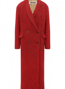 Красное двубортное пальто насыщенного красного цвета фото № 5